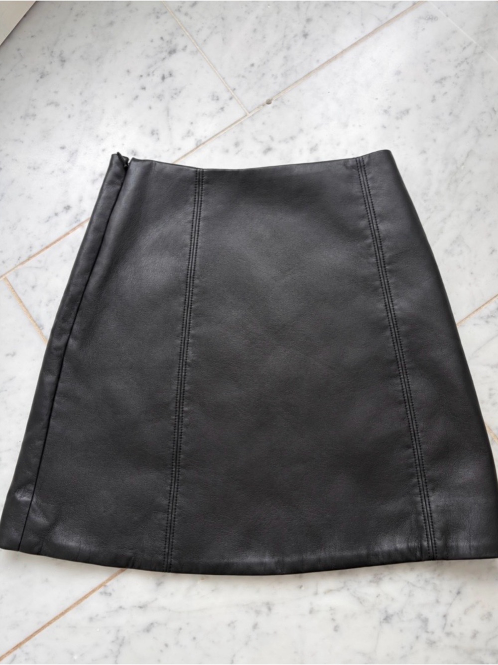 Aritzia Black Faux Leather Mini Skirt - Panel Stitch A-Line